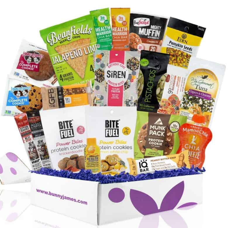 Collection of Healthy Snacks in a gift basket.