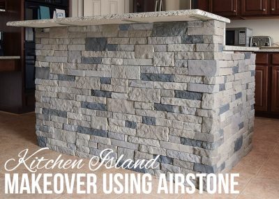 Kitchen Island or Breakfast Bar Makeover. Tutorial using Airstone to create a faux stone look in the kitchen.