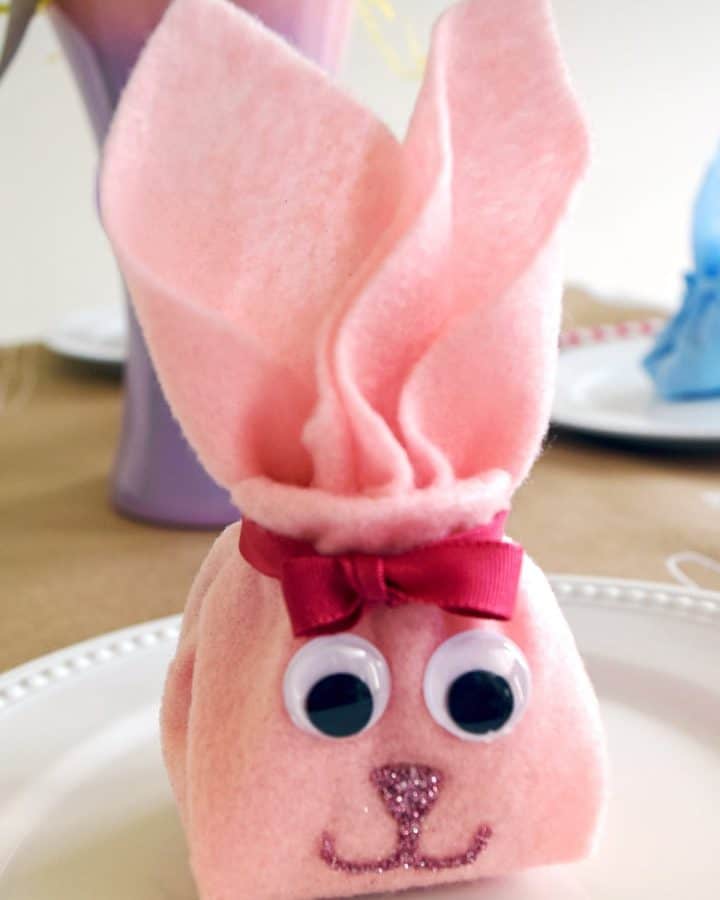 Folding a Bunny Napkin or felt to hold candy for easter