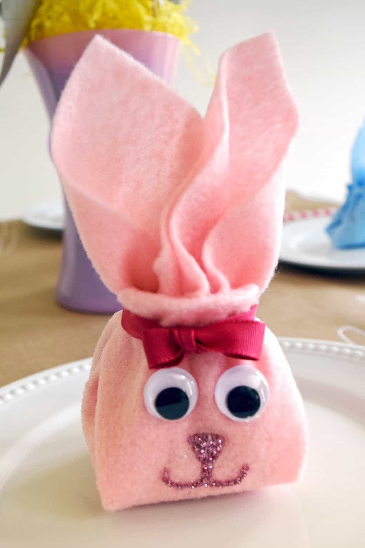 Folding a Bunny Napkin or felt to hold candy for easter