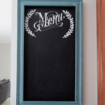 Chalk Board Menu Frame made with a silhouette cutting machine. Turn Inexpensive Frames Into Chalkboard Signs - Paint the frame, and then paint the inside with chalkboard paint.