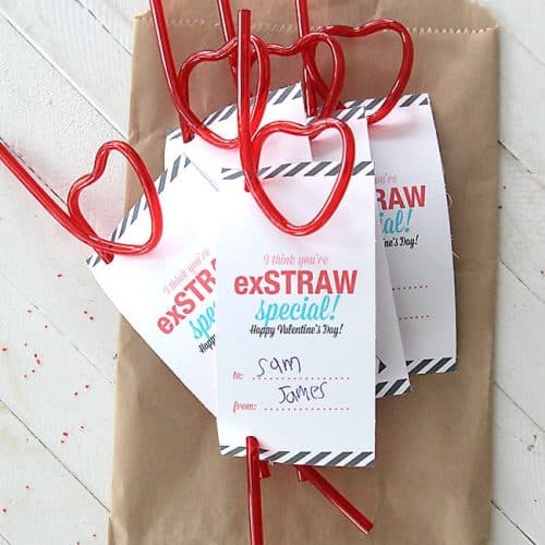 Printable twisty heart straw DIY Valentine.