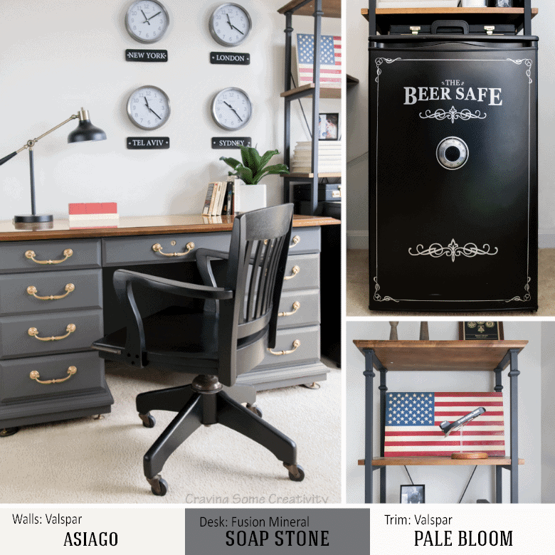 Man office with beer safe and masculine patriotic decor