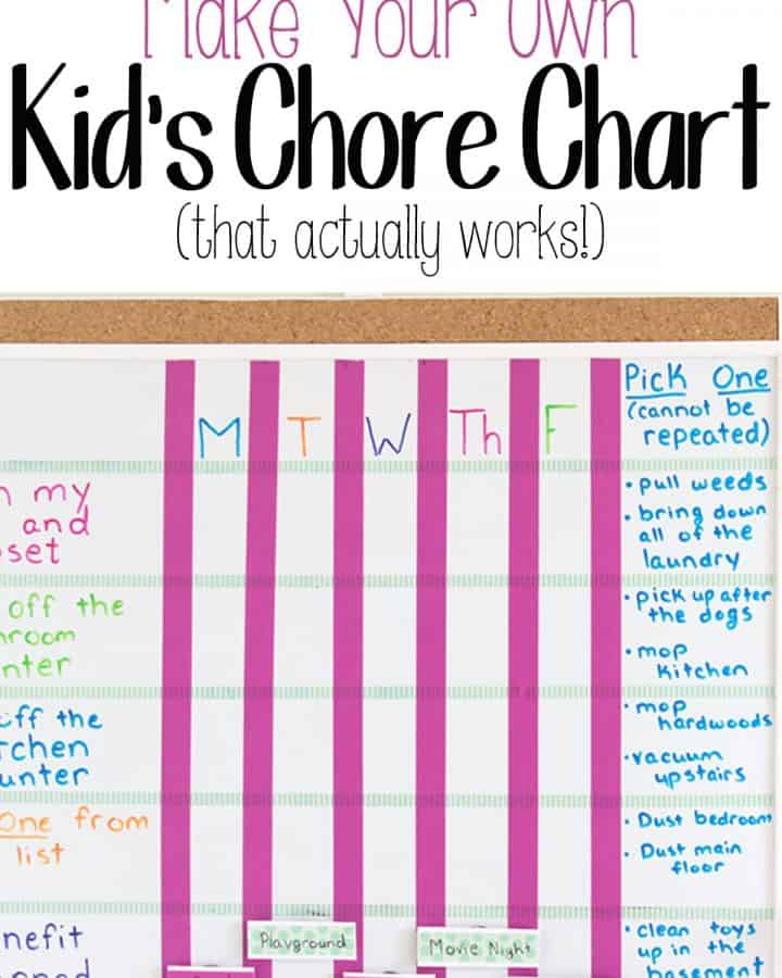 Kid's chore chart with chores on the right side and days on the top row.
