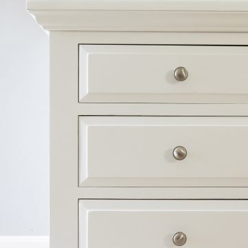 White painted dresser with three drawers.