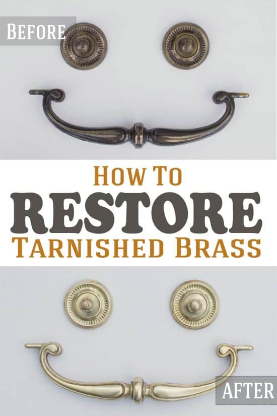 Before and After of removing tarnish from brass.