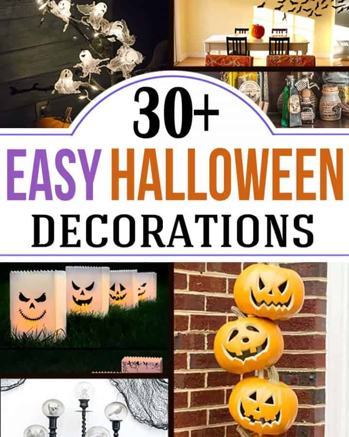 Collage of DIY halloween decorating ideas with title Easy Halloween Decorations.