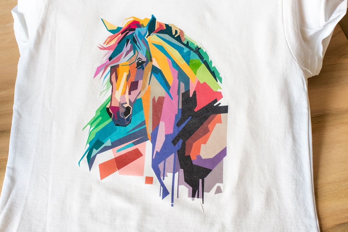 Final Photo Transfer of a Brightly Colored Horse Head.