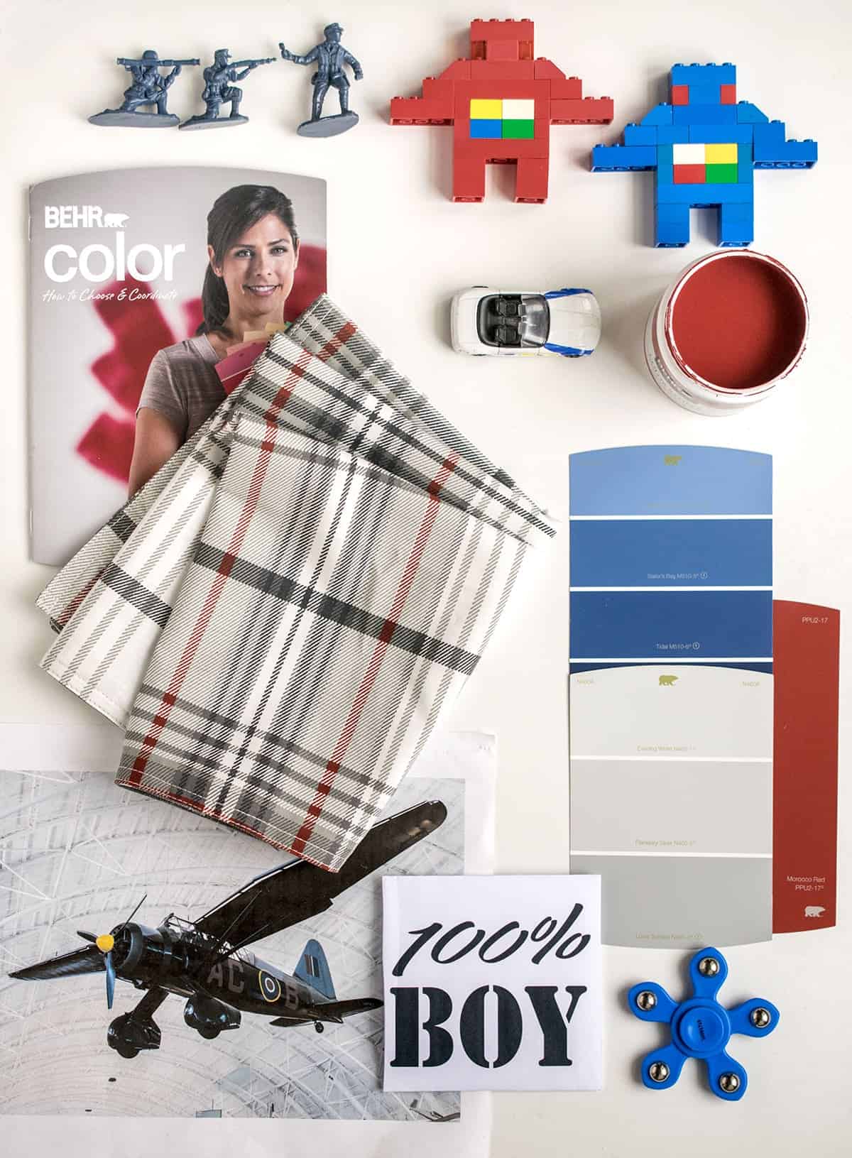 Mood Board -Designing a red white and blue boys bedroom.