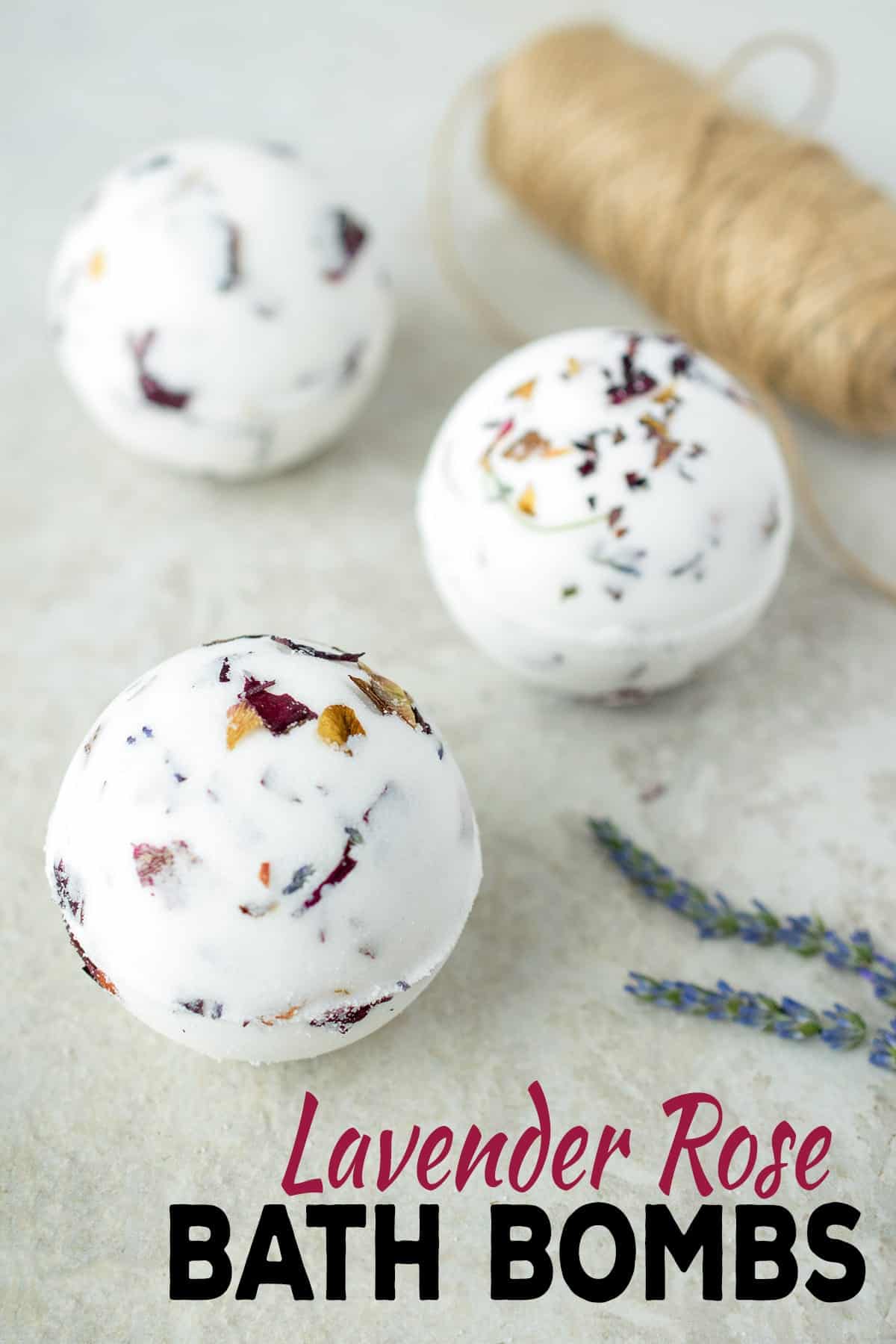 DIY Lavender rose white bath bombs with post title