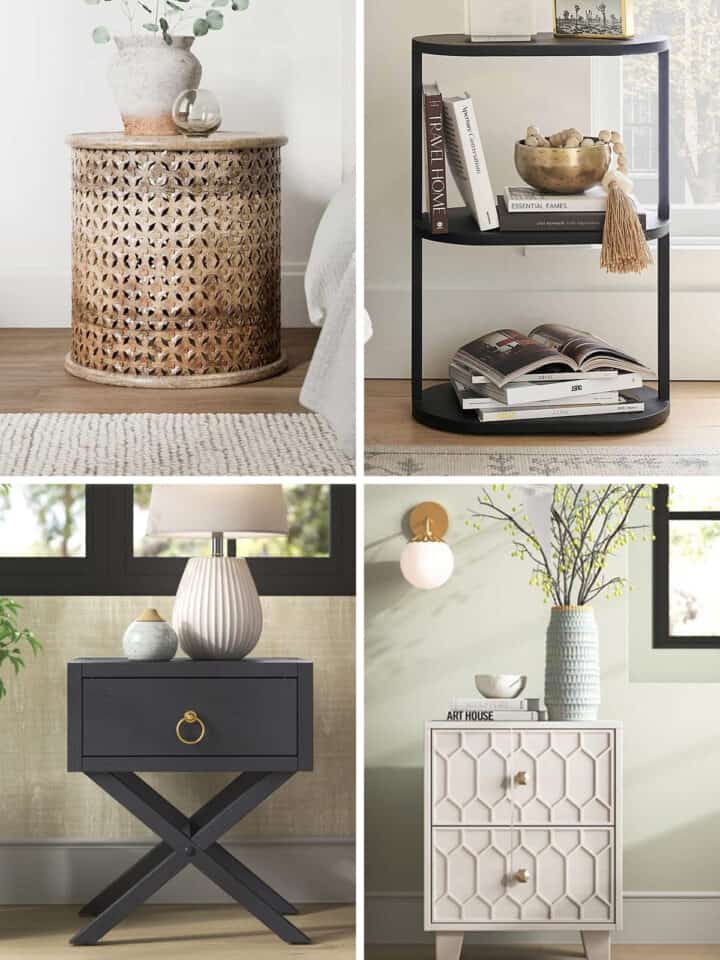 Collage of narrow bedside tables to fit small bedrooms.