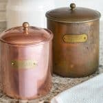 Before and after from removing tarnish from copper canisters.