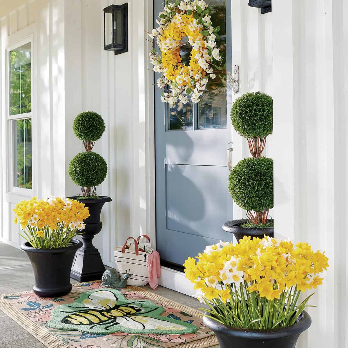 Colorful yellow spring porch.