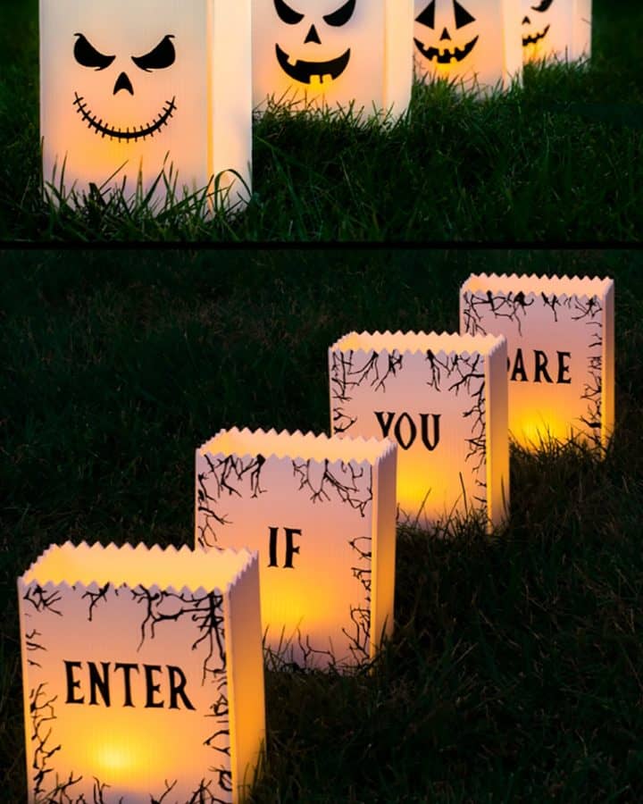 Halloween luminaries back and front made for outdoors.