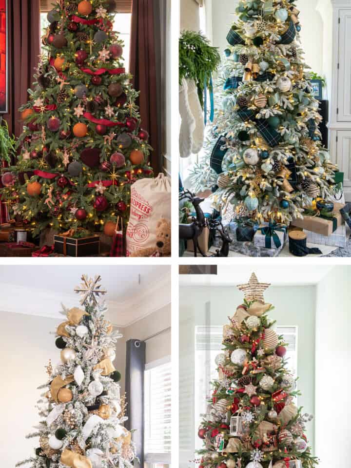 Collage of Modern decorated Christmas trees.