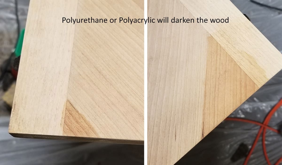 Applying a poly topcoat finish to stripped raw wood pieces.