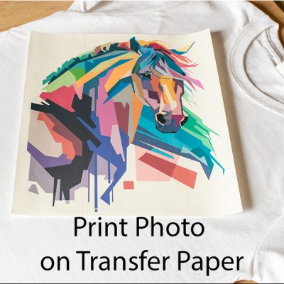 A horse head print transfer on transfer paper in reverse.