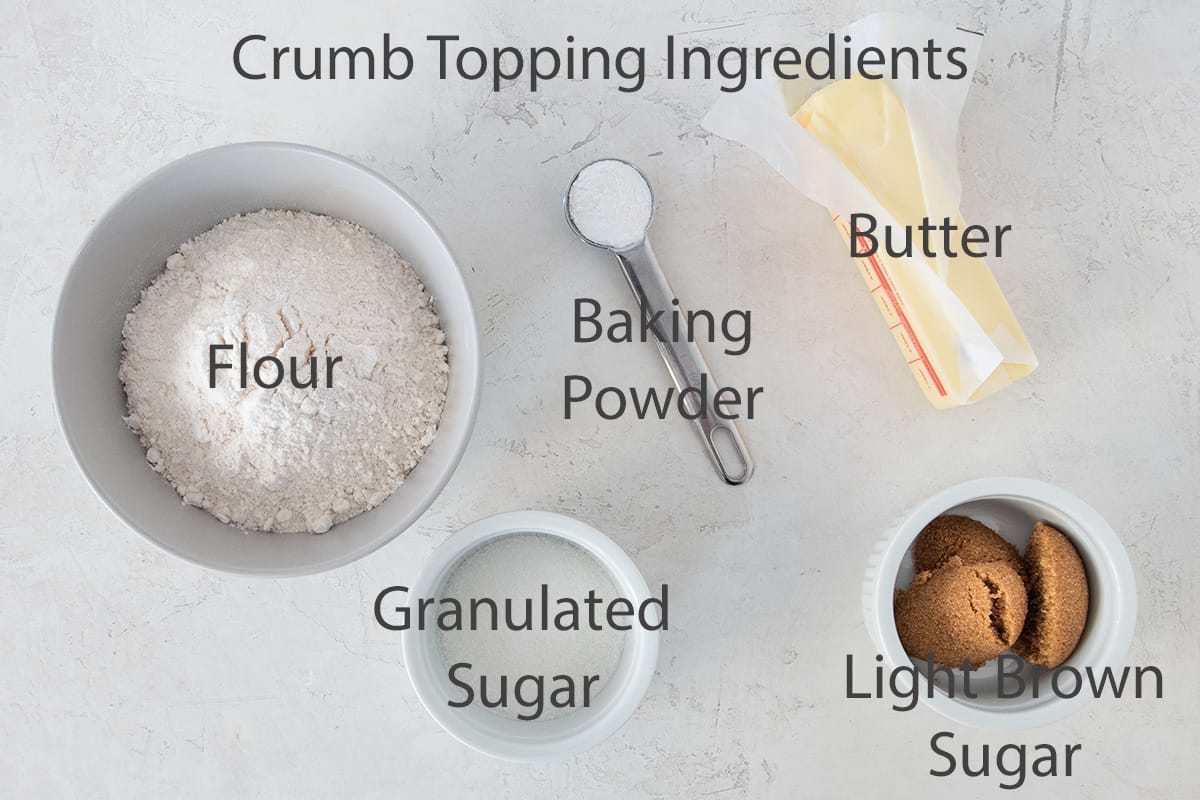 Crumb topping ingredients with text labels.