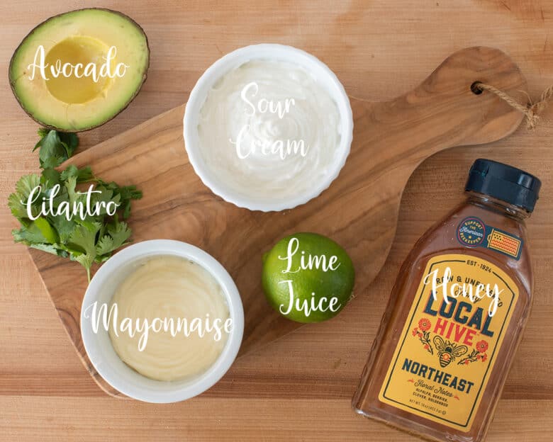Avocado Crema Ingredients with text labels.