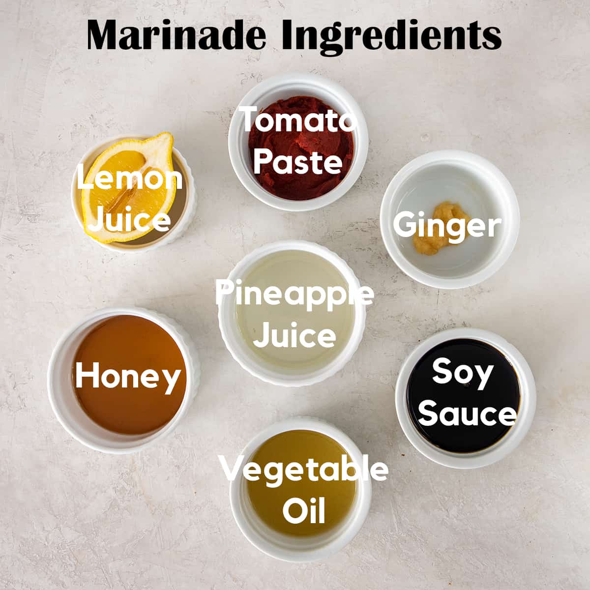 Ingredients for Teriyaki Marinade with text labels.