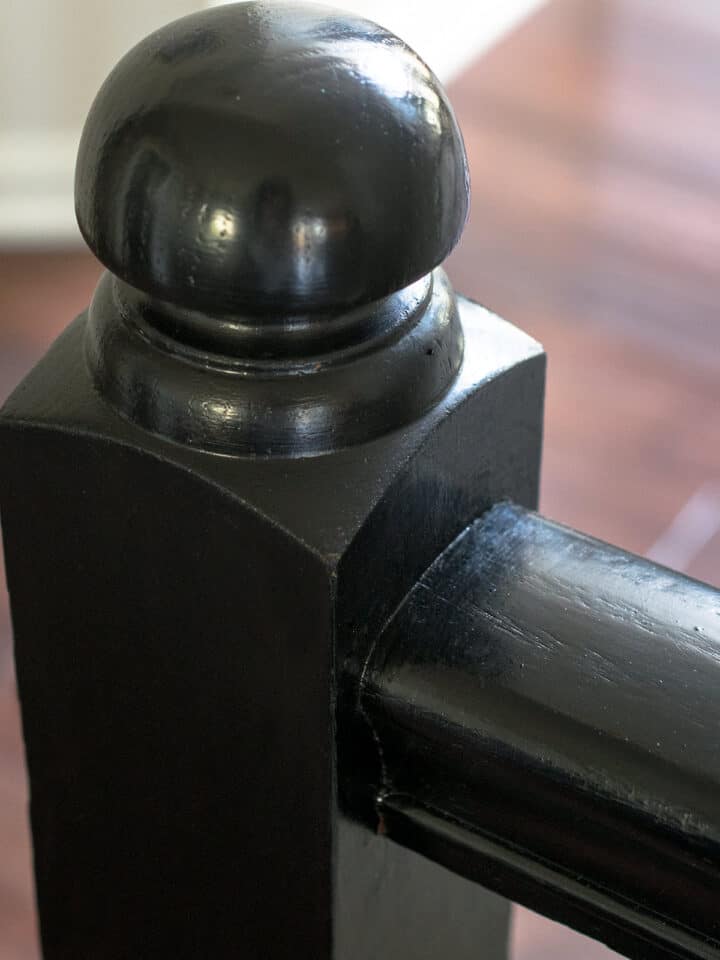 Stair railing with no brush strokes showing a satin sheen.