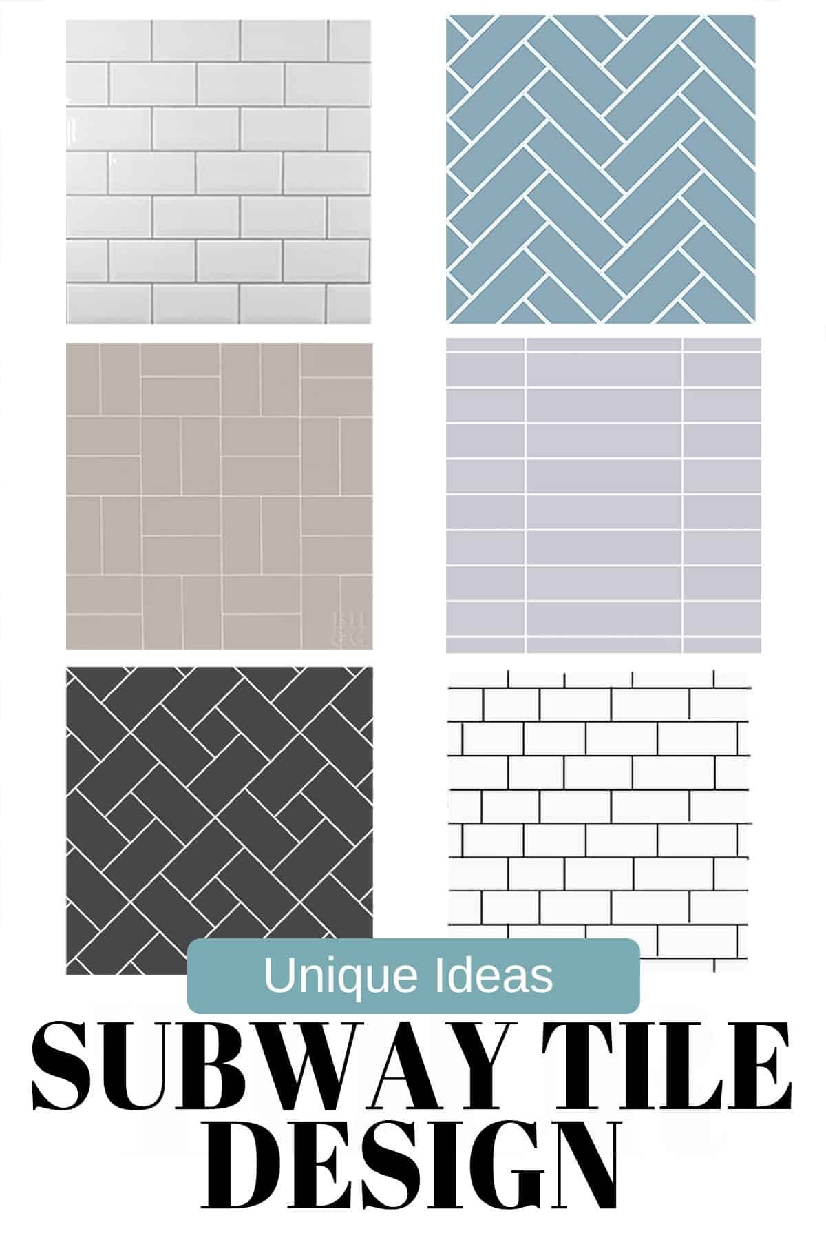 Collage of various subway tile patterns and designs with title.