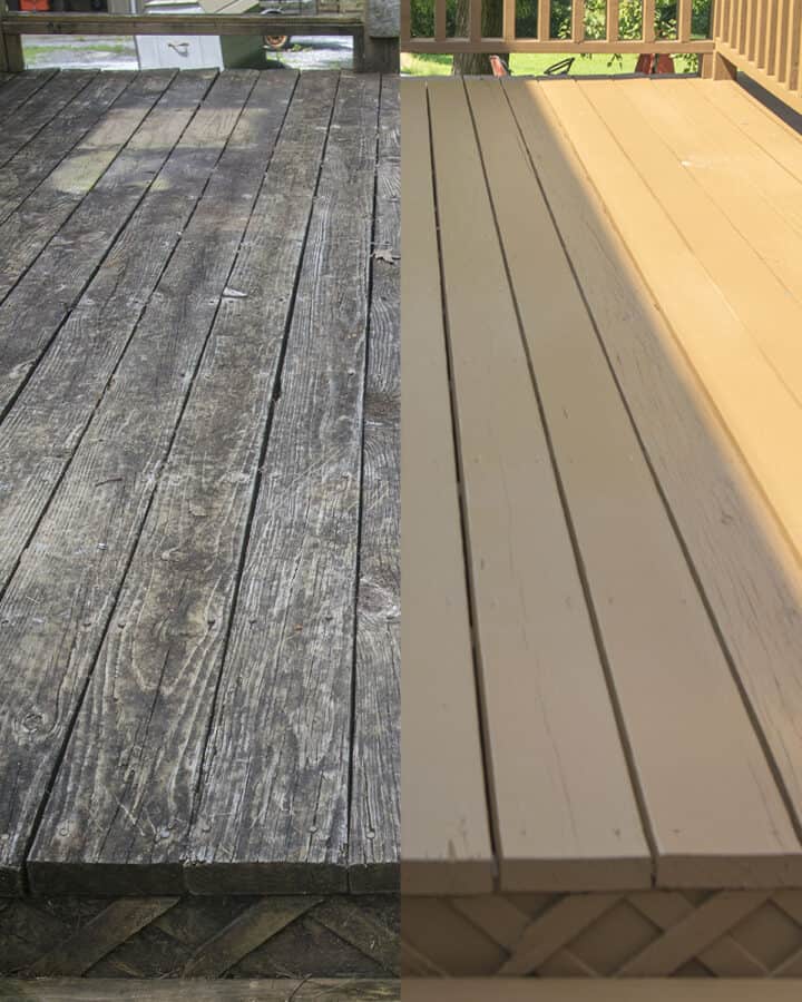 Before and after deck restoration side by side comparison.