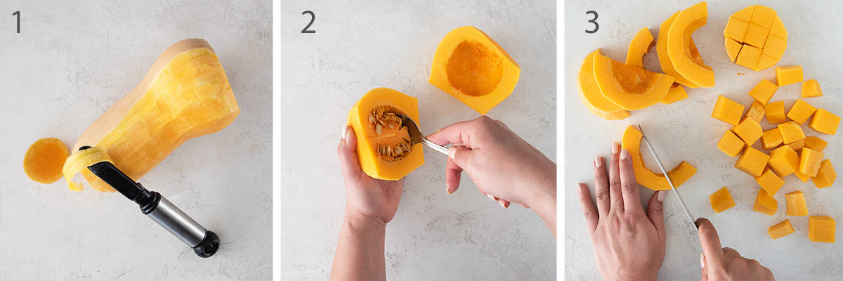 How to peel and cut butternut squash step by step.