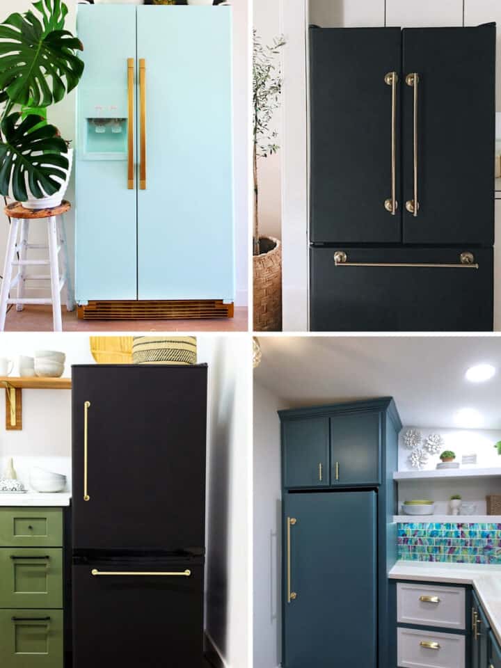 Collage of painted refrigerator makeovers with title.