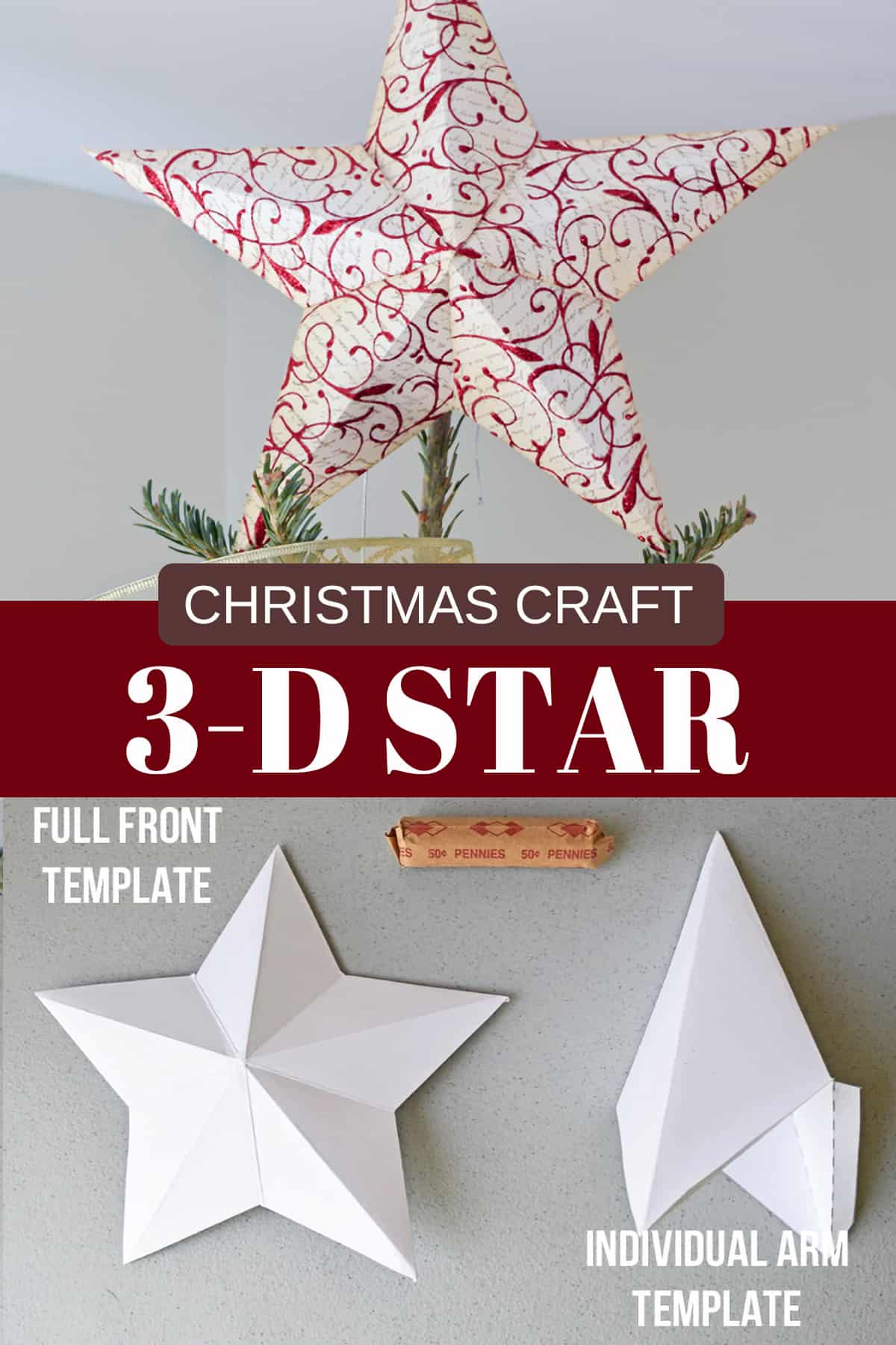 Templates showing how to make a 3D star for christmas crafts or tree topper.