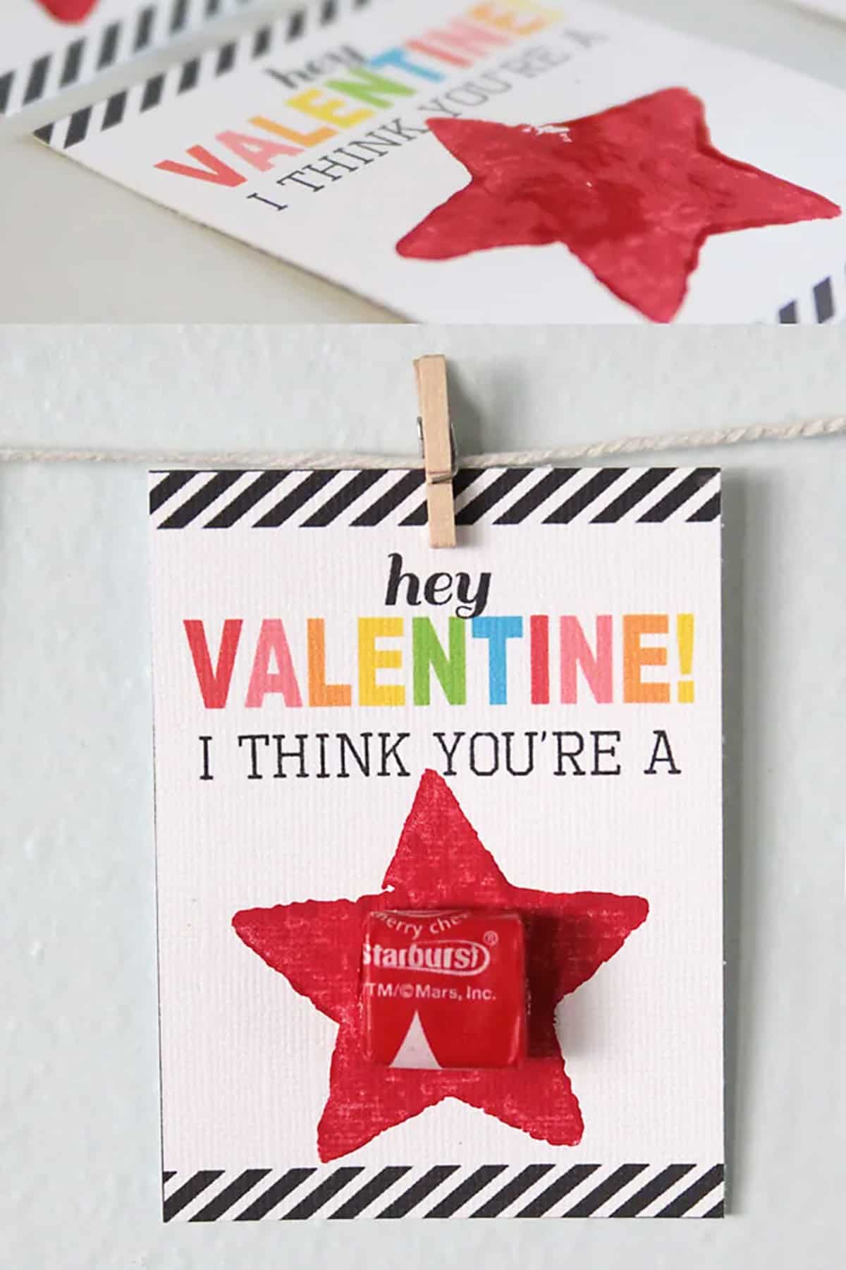 Starburst valentine's day craft for kids and card with a star stamp on it.