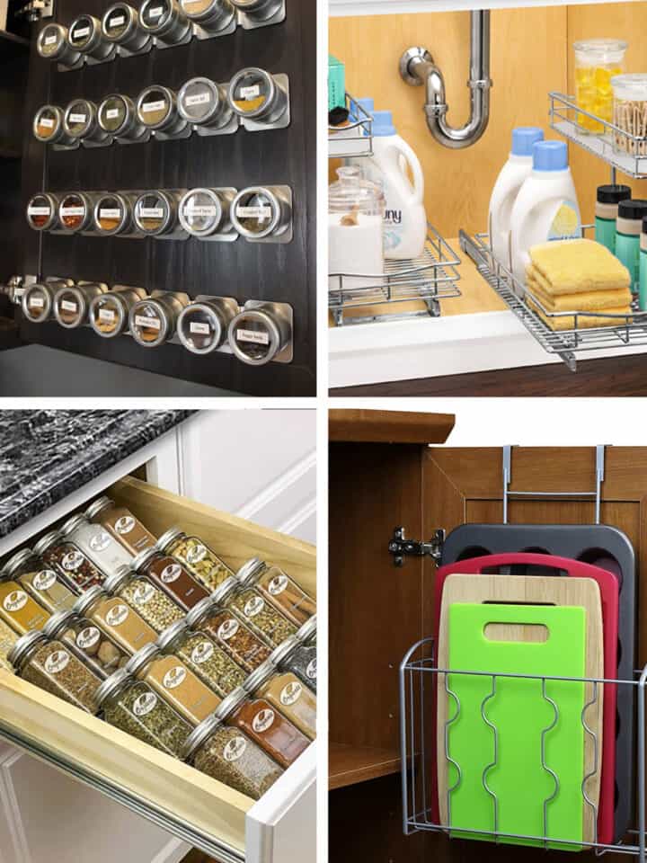 collage of kitchen organization