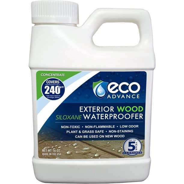 Bottle of eco advance wood waterproofer.
