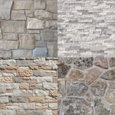 Examples of various types of faux stone cladding.