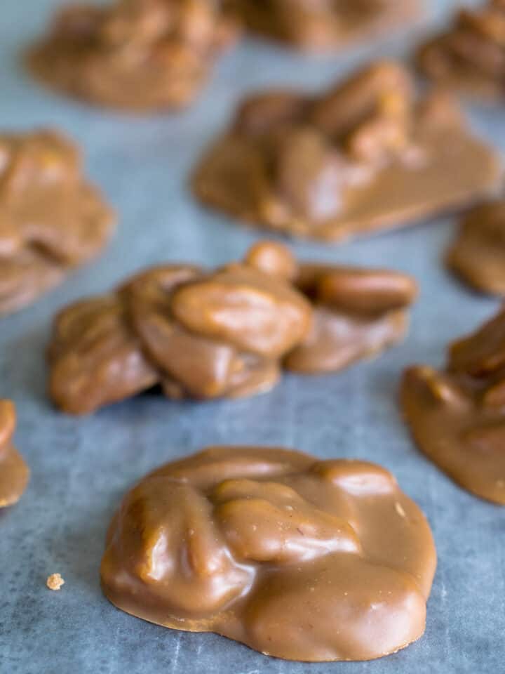 Pecan Pralines placed wax paper.
