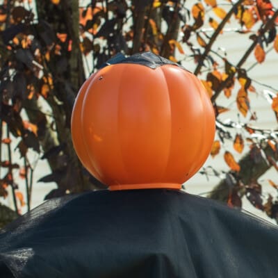 Cheap yard witches with plastic pumpkin head that lights up.