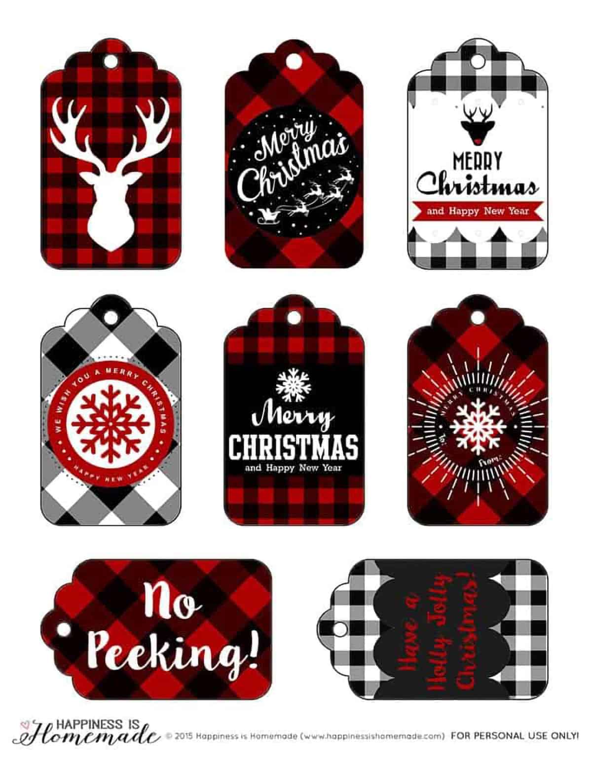 Buffalo check plaid Christmas gift tags.