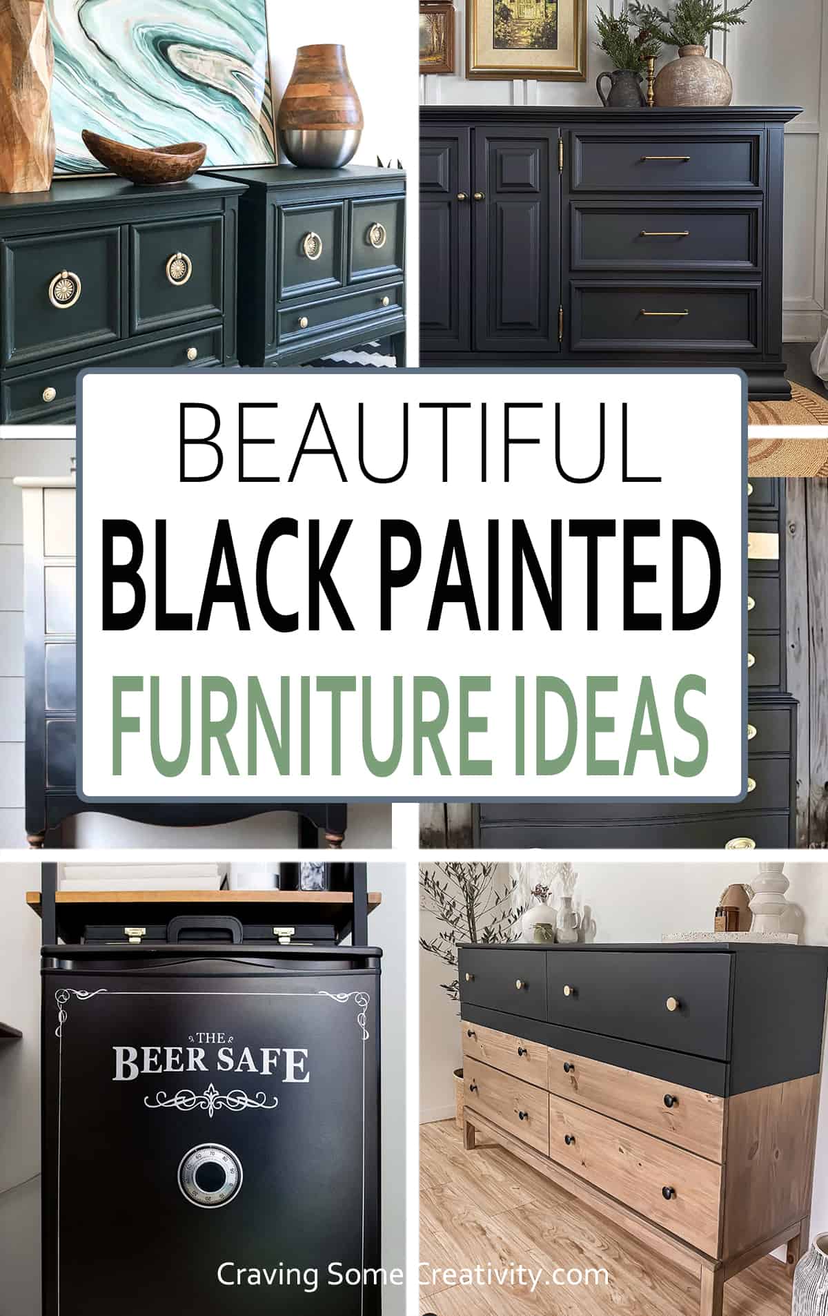 Collage of beautiful black furniture ideas with title overlay.