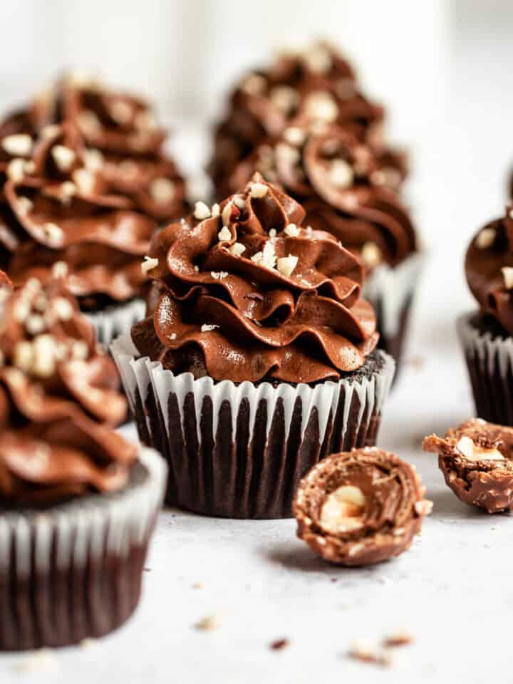 Nutella chocolate cupcakes on a white background.
