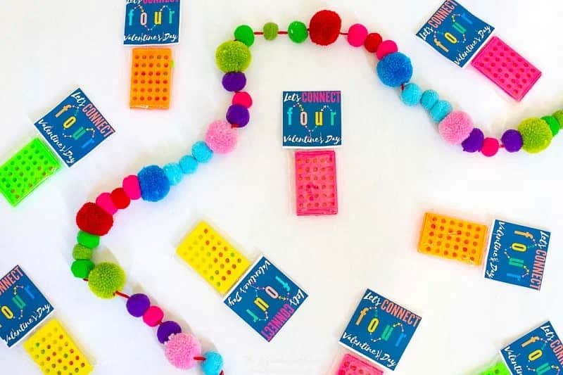 Cards for handing out with connect four games in packets.